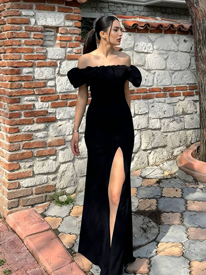 Levoire | Robe Bodycon Longue Découpe Bottes Fente Sur Le Côté Dos Nu Manches Courtes Femmes Élégante Soirée Bal Bal De Fin D'Année
