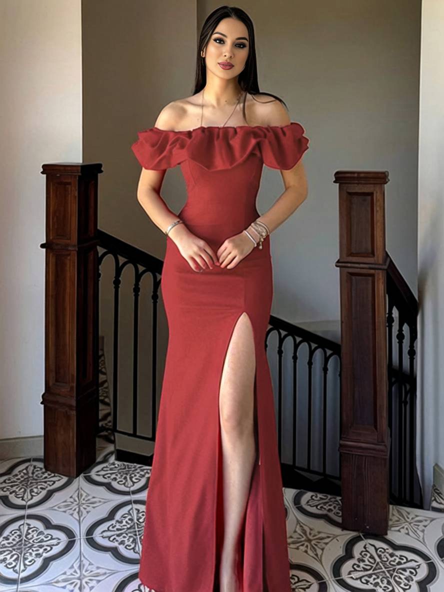 Levoire | Robe Bodycon Longue Découpe Bottes Fente Sur Le Côté Dos Nu Manches Courtes Femmes Élégante Soirée Bal Bal De Fin D'Année Rot