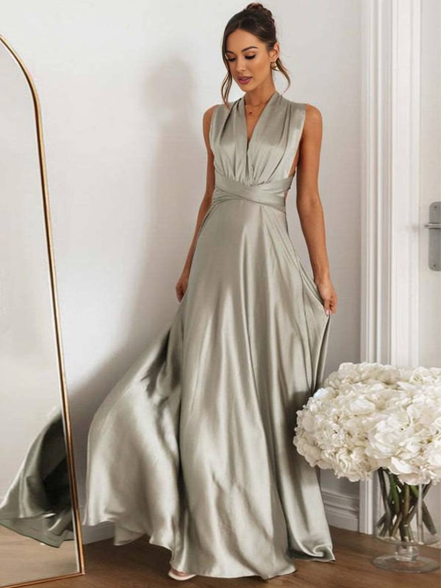 Levoire | Robe Demoiselle D'Honneur Bandeau Dos Nu Collier Sans Manches Élégante Robe De Soirée Pour Mariage Rural