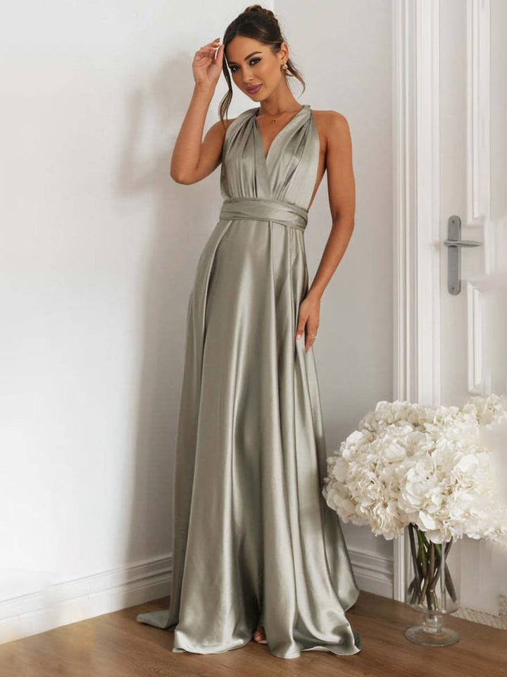 Levoire | Robe Demoiselle D'Honneur Bandeau Dos Nu Collier Sans Manches Élégante Robe De Soirée Pour Mariage Rural