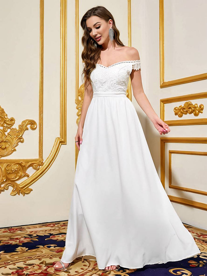 Levoire | Robe Longue Avec Dentelle, Décolleté Bateau, Dos Nu, Sans Manches, Robe De Soirée Élégante Pour Mariage