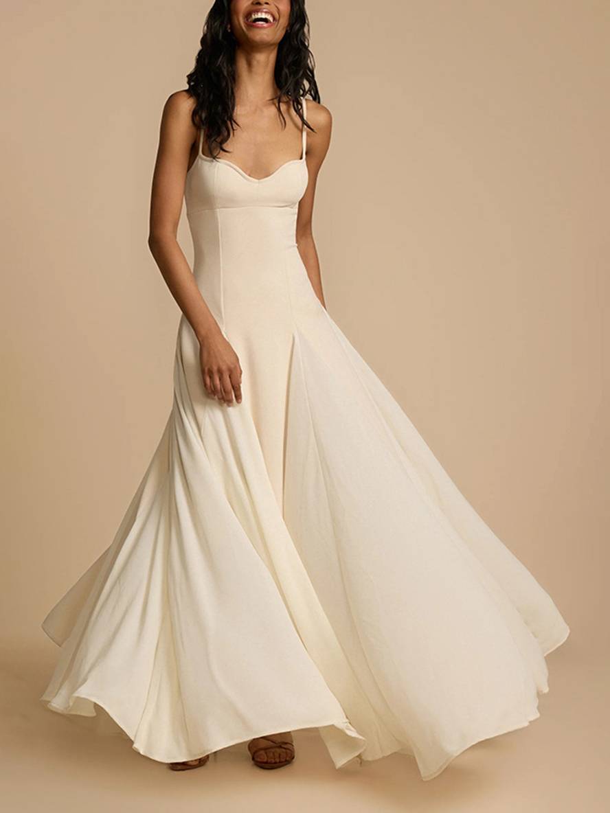 Levoire | Robe Longue Fluide Avec Bretelles Fines Sans Manches Élégante Décontractée Invitée De Mariage Bal De Fin D'Année Blanc