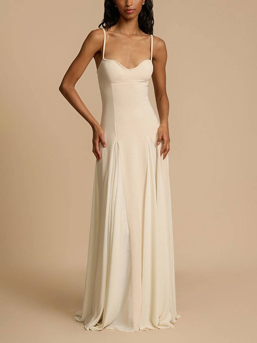 Levoire | Robe Longue Fluide Avec Bretelles Fines Sans Manches Élégante Décontractée Invitée De Mariage Bal De Fin D'Année