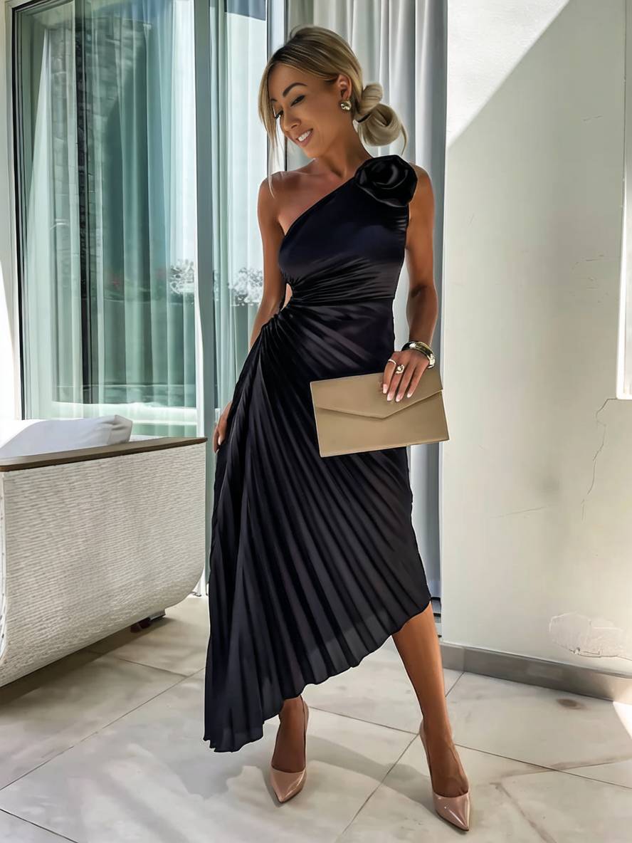 Levoire | Robe Plissée À Une Épaule Longue Sans Manches Femme Élégante Casual Prom Plage