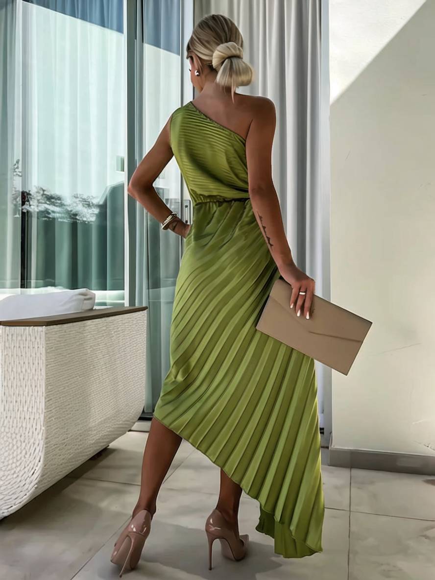 Levoire | Robe Plissée À Une Épaule Longue Sans Manches Femme Élégante Casual Prom Plage