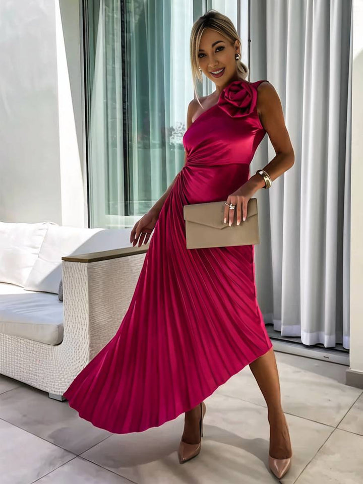 Levoire | Robe Plissée À Une Épaule Longue Sans Manches Femme Élégante Casual Prom Plage