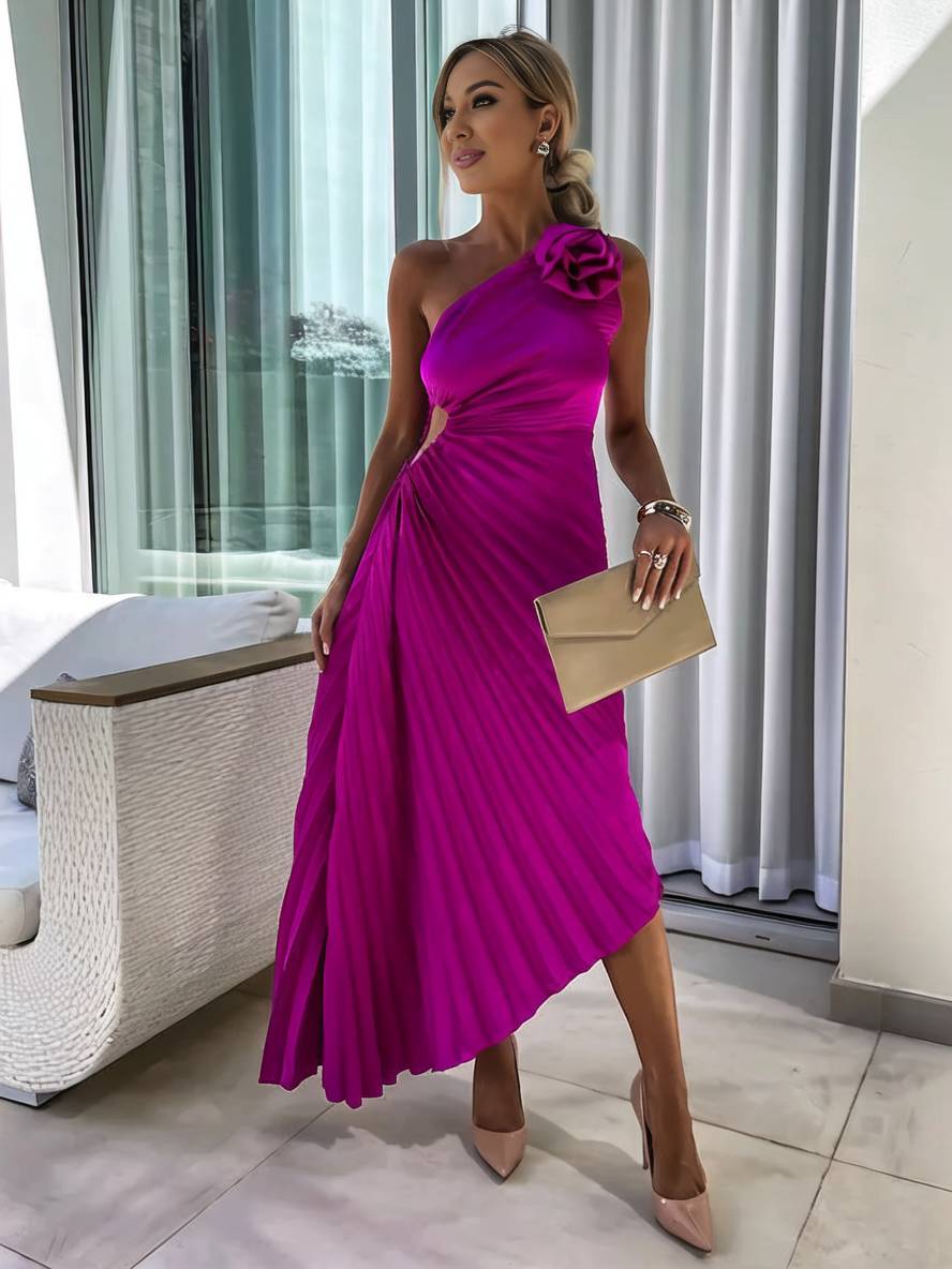 Levoire | Robe Plissée À Une Épaule Longue Sans Manches Femme Élégante Casual Prom Plage