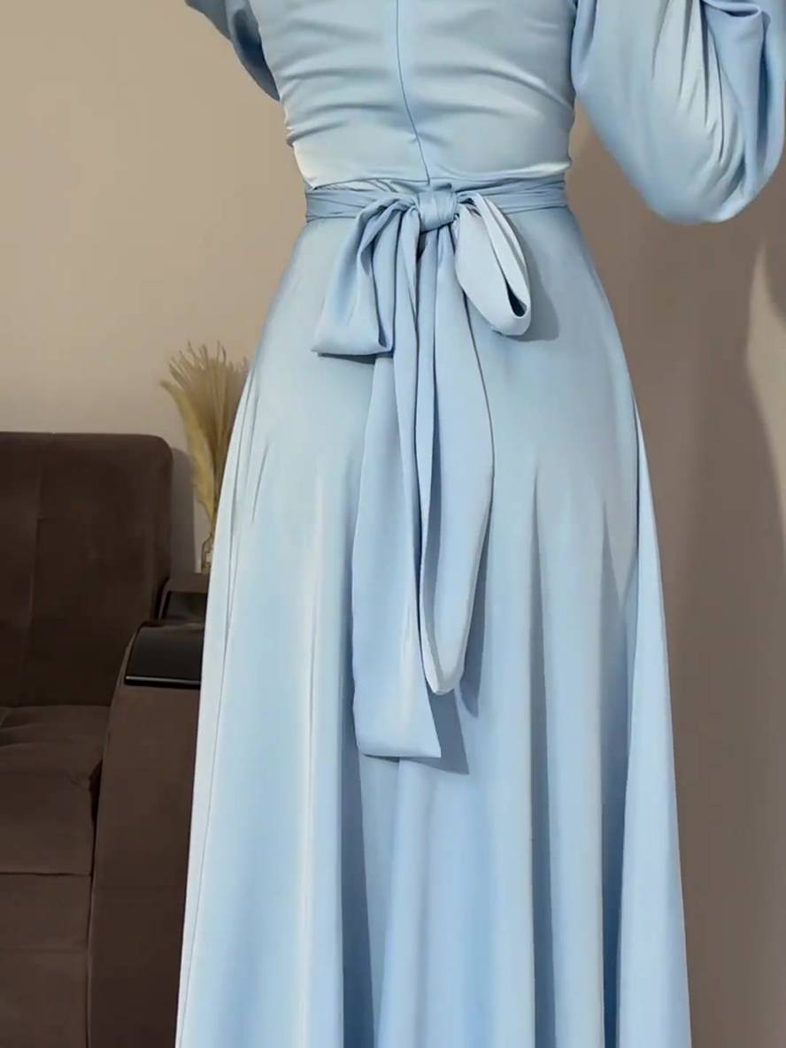 Levoire | Robe Longue À Col Roulé À Manches Volantées Puff Femme Douce Élégante Soirée Anniversaire Cérémonie