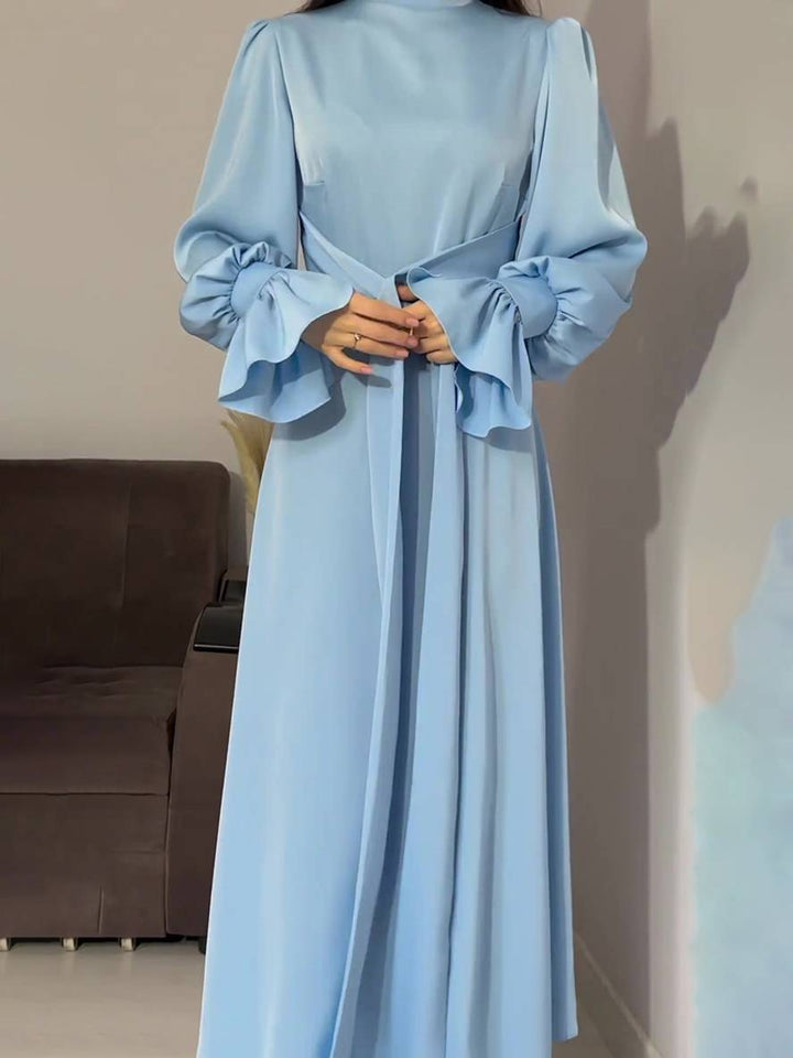 Levoire | Robe Longue À Col Roulé À Manches Volantées Puff Femme Douce Élégante Soirée Anniversaire Cérémonie