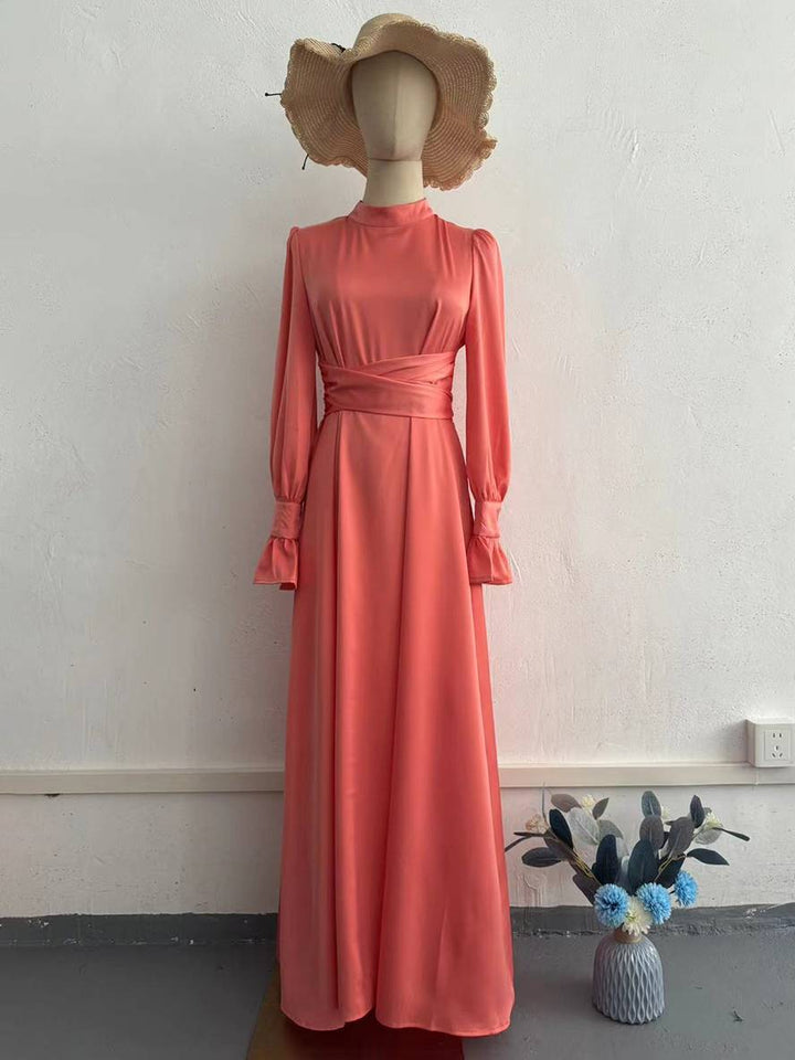 Levoire | Robe Longue À Col Roulé À Manches Volantées Puff Femme Douce Élégante Soirée Anniversaire Cérémonie