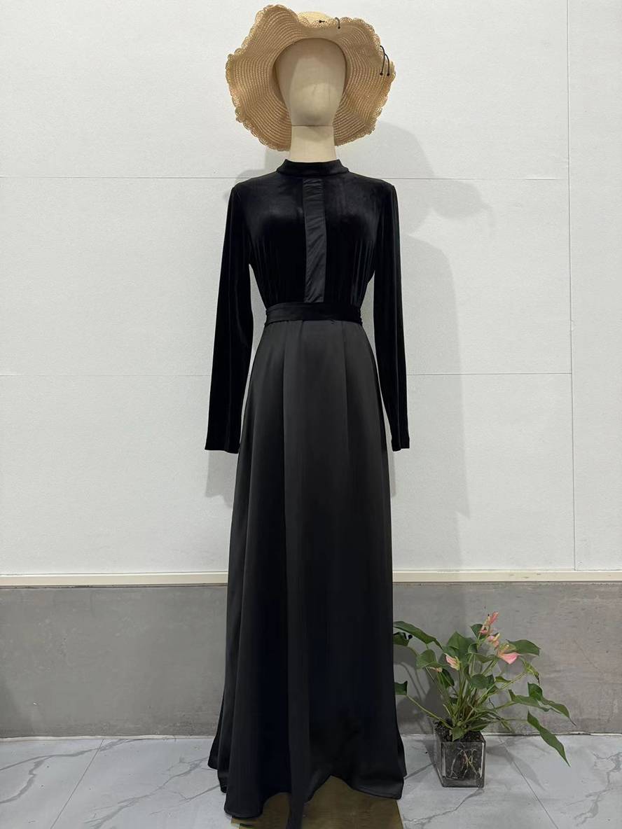 Levoire | Robe Longue En Velours A-Ligne À Encolure Ronde À Manches Longues Pour Femmes Élégante Vintage Décontractée Soirée Bal Prom