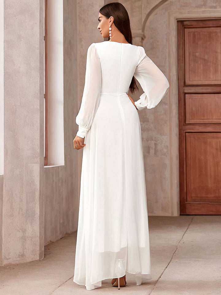 Levoire | Robe De Soirée Longue Pour Mariage Décolleté En V Manches Longues Femmes Élégante Décontractée Bal De Fin D'Année
