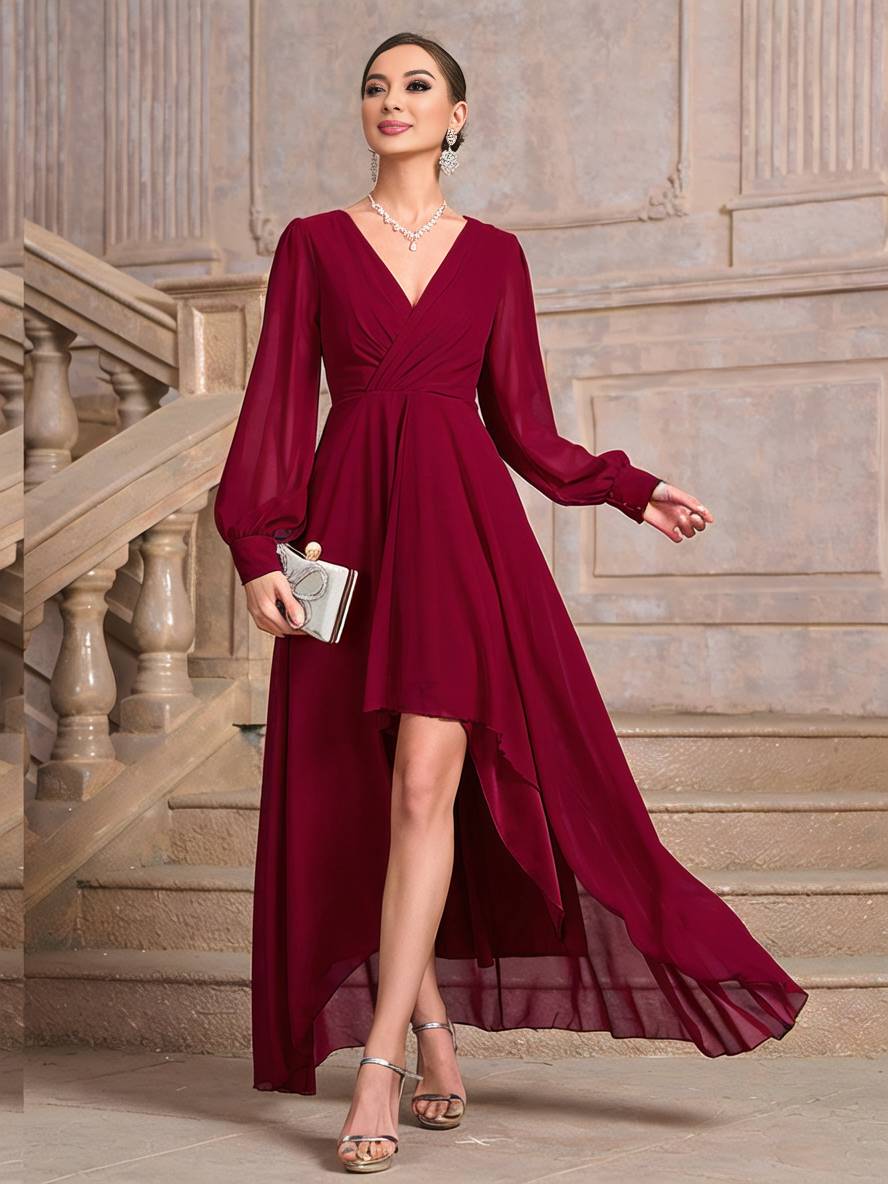 Levoire | Robe De Soirée Longue Pour Mariage Décolleté En V Manches Longues Femmes Élégante Décontractée Bal De Fin D'Année