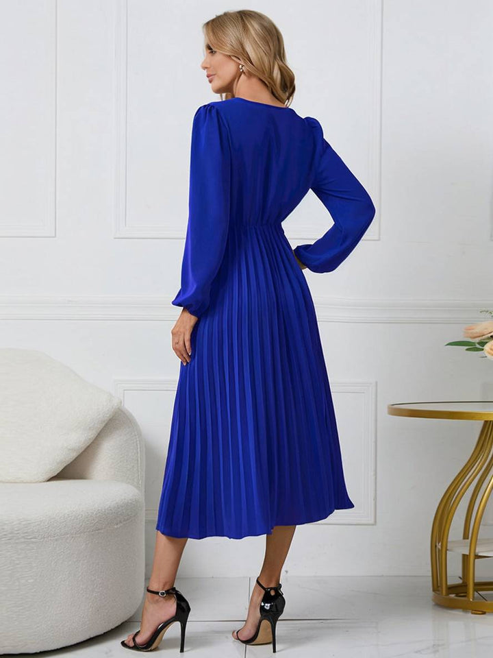 Levoire | Robe Trapèze Plissée Longue Décolleté En V Ceinture Manches Longues Dames Élégante Vintage Soirée Bal Bal De Fin D'Année