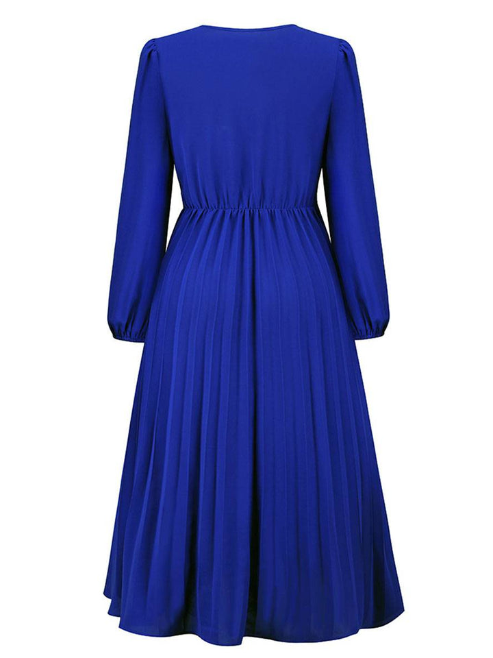 Levoire | Robe Trapèze Plissée Longue Décolleté En V Ceinture Manches Longues Dames Élégante Vintage Soirée Bal Bal De Fin D'Année