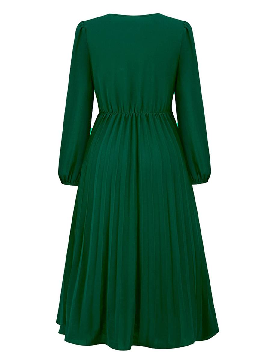 Levoire | Robe Trapèze Plissée Longue Décolleté En V Ceinture Manches Longues Dames Élégante Vintage Soirée Bal Bal De Fin D'Année