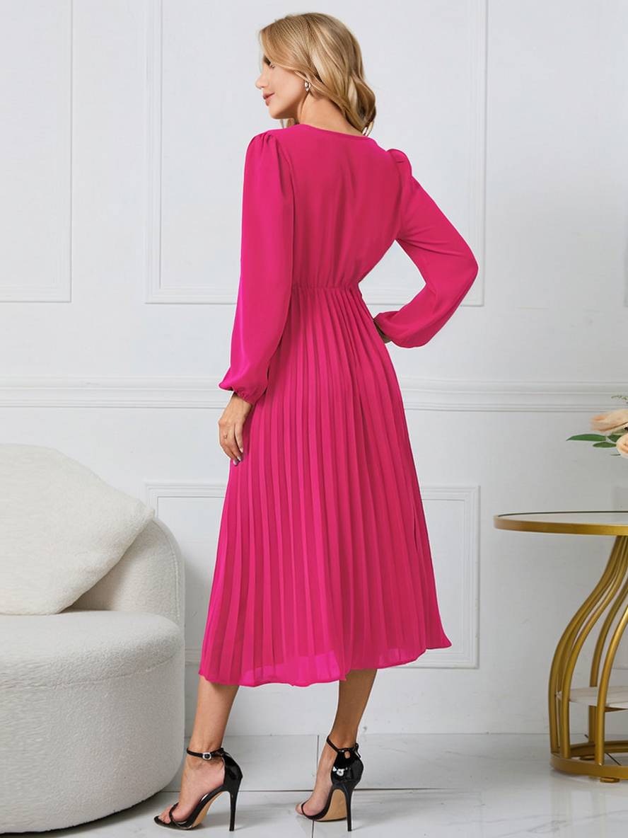Levoire | Robe Trapèze Plissée Longue Décolleté En V Ceinture Manches Longues Dames Élégante Vintage Soirée Bal Bal De Fin D'Année