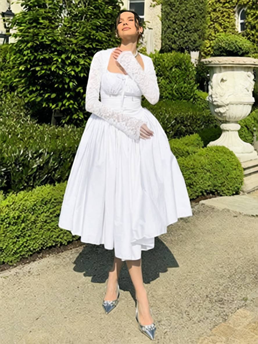 Levoire | Robe Longue En Dentelle Avec Décolleté Carré Robe Élégante Vintage Pour Cocktail De Prom Pour Femme À Manches Longues