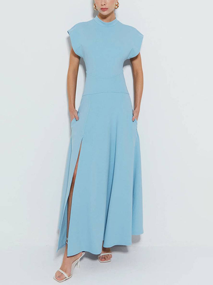Levoire | Robe Longue En Col Rond Fendue Avec Poches Latérales Sans Manches Décontractée Élégante Pour Soirée De Mariage