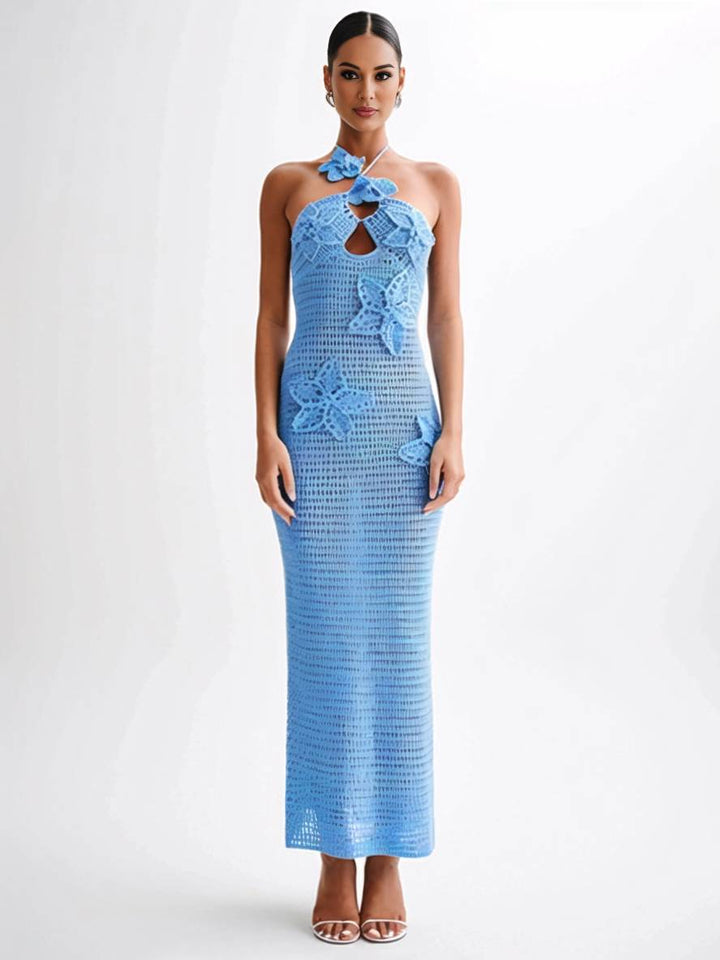 Levoire | Robe Longue Applications Dos Nu Décolletée Ajustée Sirène Collier Sans Manches Dames Élégante Plage