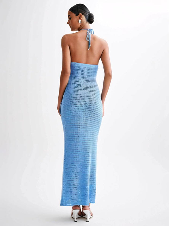 Levoire | Robe Longue Applications Dos Nu Décolletée Ajustée Sirène Collier Sans Manches Dames Élégante Plage