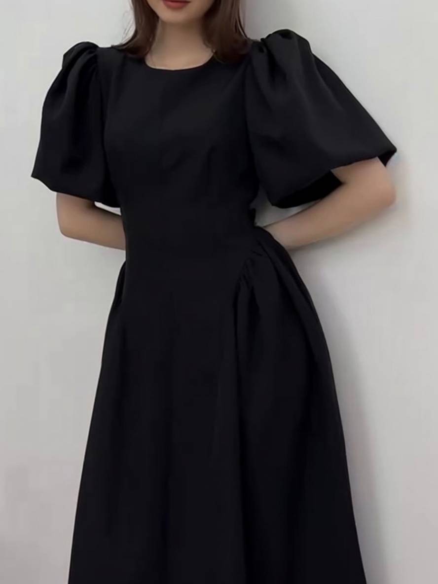 Levoire | Robe Longue Col Rond À Manches Bouffantes Pour Femmes Élégante Décontractée Audrey Hepburn Bal De Promo