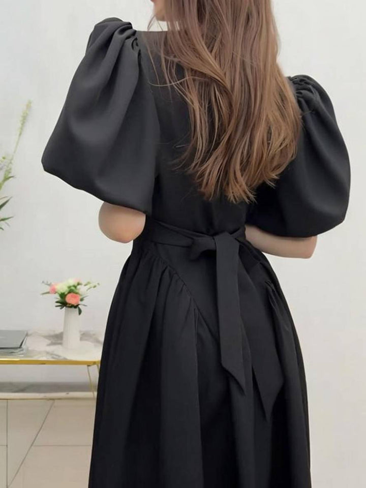 Levoire | Robe Longue Col Rond À Manches Bouffantes Pour Femmes Élégante Décontractée Audrey Hepburn Bal De Promo