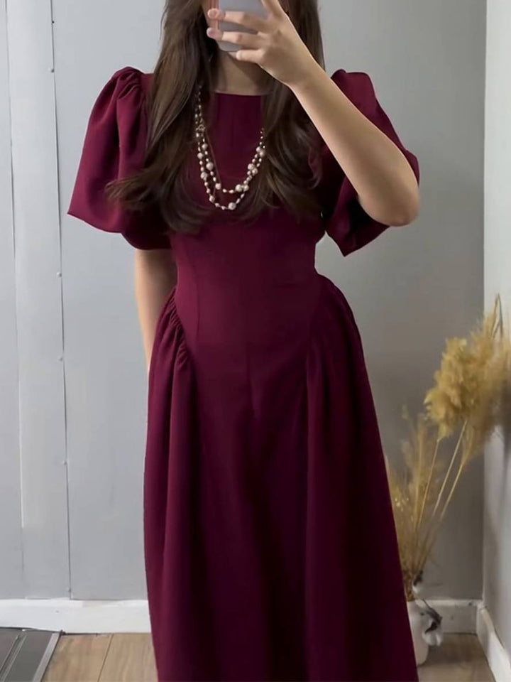 Levoire | Robe Longue Col Rond À Manches Bouffantes Pour Femmes Élégante Décontractée Audrey Hepburn Bal De Promo
