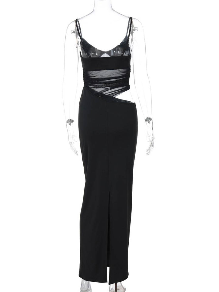 Levoire | Long Taille Près Du Corps Transparent Tulle Décolleté En V Avec Fente Et Fins Bretelles Sans Manches Femme Décontracté Casual