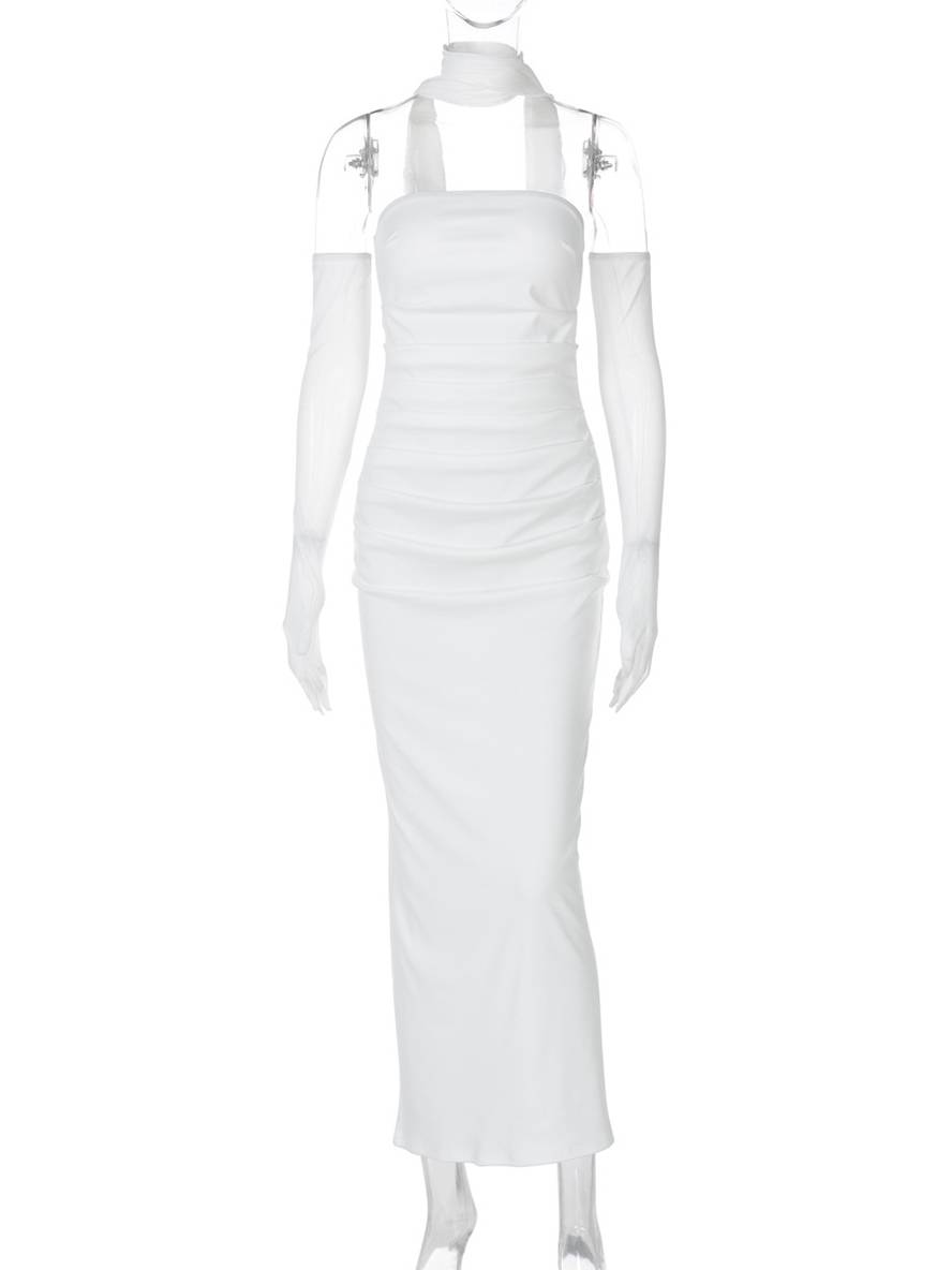 Levoire | Robe Bustier Tulle Longue Moulante Avec Gants En 2 Parties Femme Élégant Vintage Robe De Soirée Pour Mariage