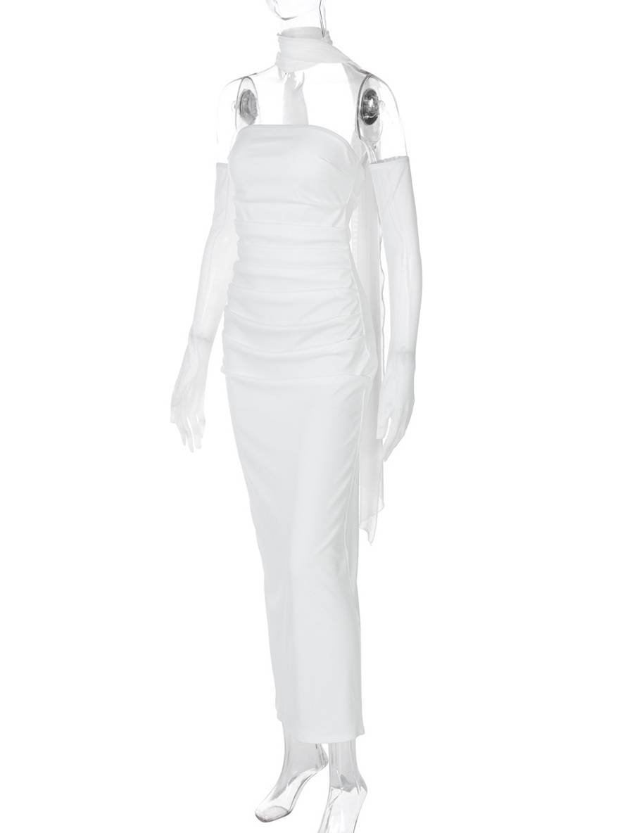 Levoire | Robe Bustier Tulle Longue Moulante Avec Gants En 2 Parties Femme Élégant Vintage Robe De Soirée Pour Mariage
