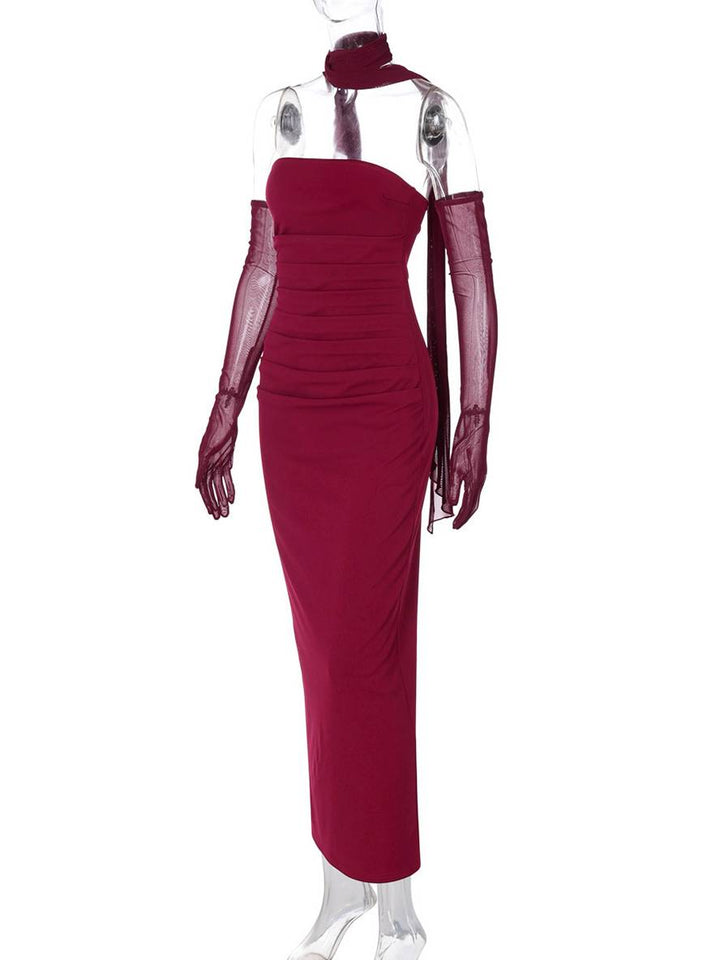 Levoire | Robe Bustier Tulle Longue Moulante Avec Gants En 2 Parties Femme Élégant Vintage Robe De Soirée Pour Mariage