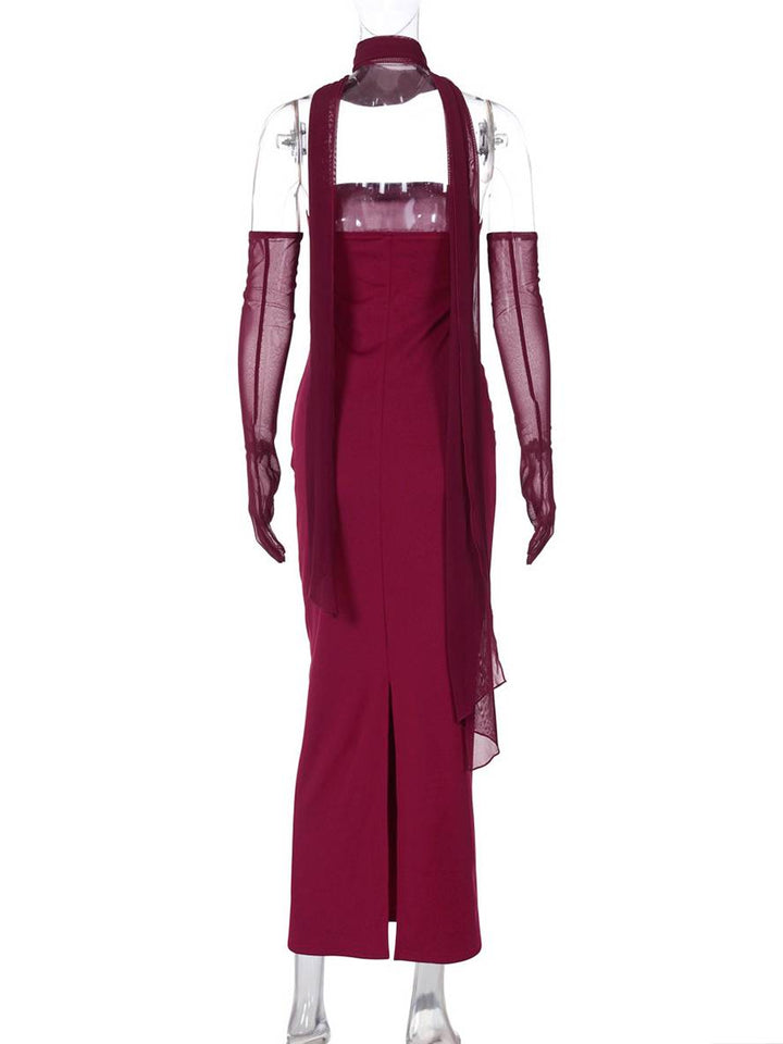 Levoire | Robe Bustier Tulle Longue Moulante Avec Gants En 2 Parties Femme Élégant Vintage Robe De Soirée Pour Mariage