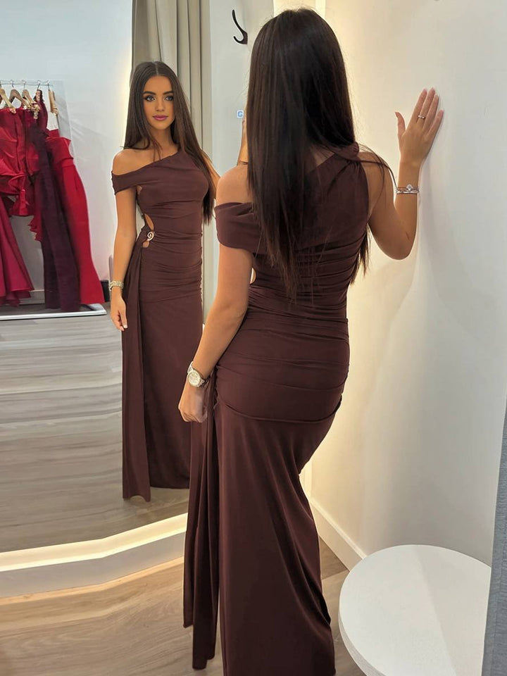 Levoire | Robe Longue Ajustée À Une Épaule Avec Découpe Fente Sur Le Côté Sans Manches Élégante Pour Femmes Robe De Soirée Décontractée