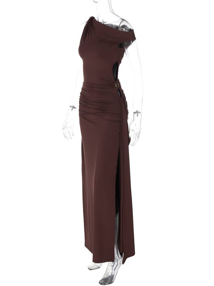 Levoire | Robe Longue Ajustée À Une Épaule Avec Découpe Fente Sur Le Côté Sans Manches Élégante Pour Femmes Robe De Soirée Décontractée
