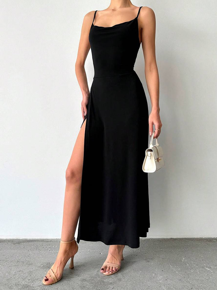Levoire | Robe Longue À Décolleté En V Fendue Sur Le Côté Avec Fines Bretelles Sans Manches Femme Élégante Décontractée Invitée Mariage