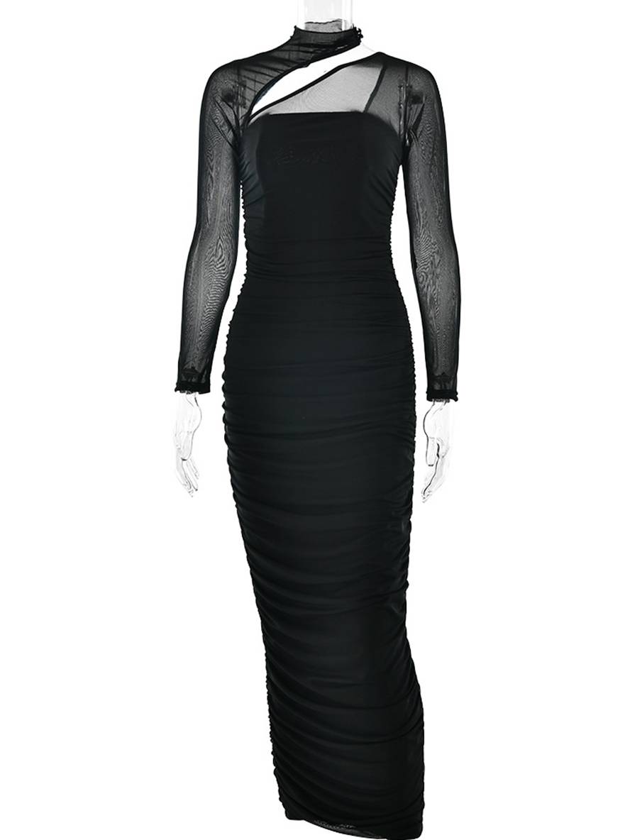 Levoire | Robe Longue Coupe Ajustée Tulle Bustier Dos Nu Col Rond Manches Longues Femme Décontractée Soirée Bal Prom