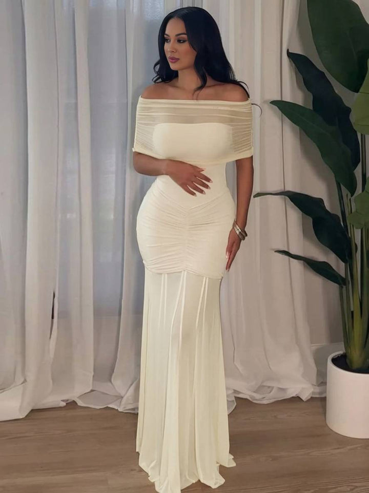 Levoire | Robe Longue Ajustée Col Bateau Sans Manches Tulle Fluide Femme Élégante Soirée Pour Mariage Cérémonie