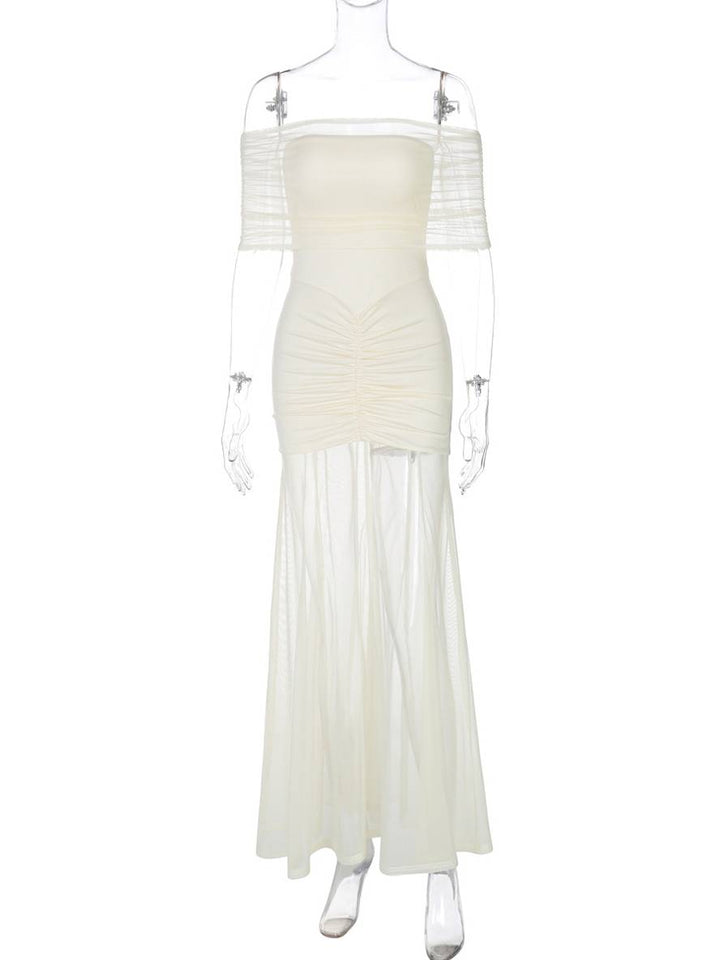 Levoire | Robe Longue Ajustée Col Bateau Sans Manches Tulle Fluide Femme Élégante Soirée Pour Mariage Cérémonie