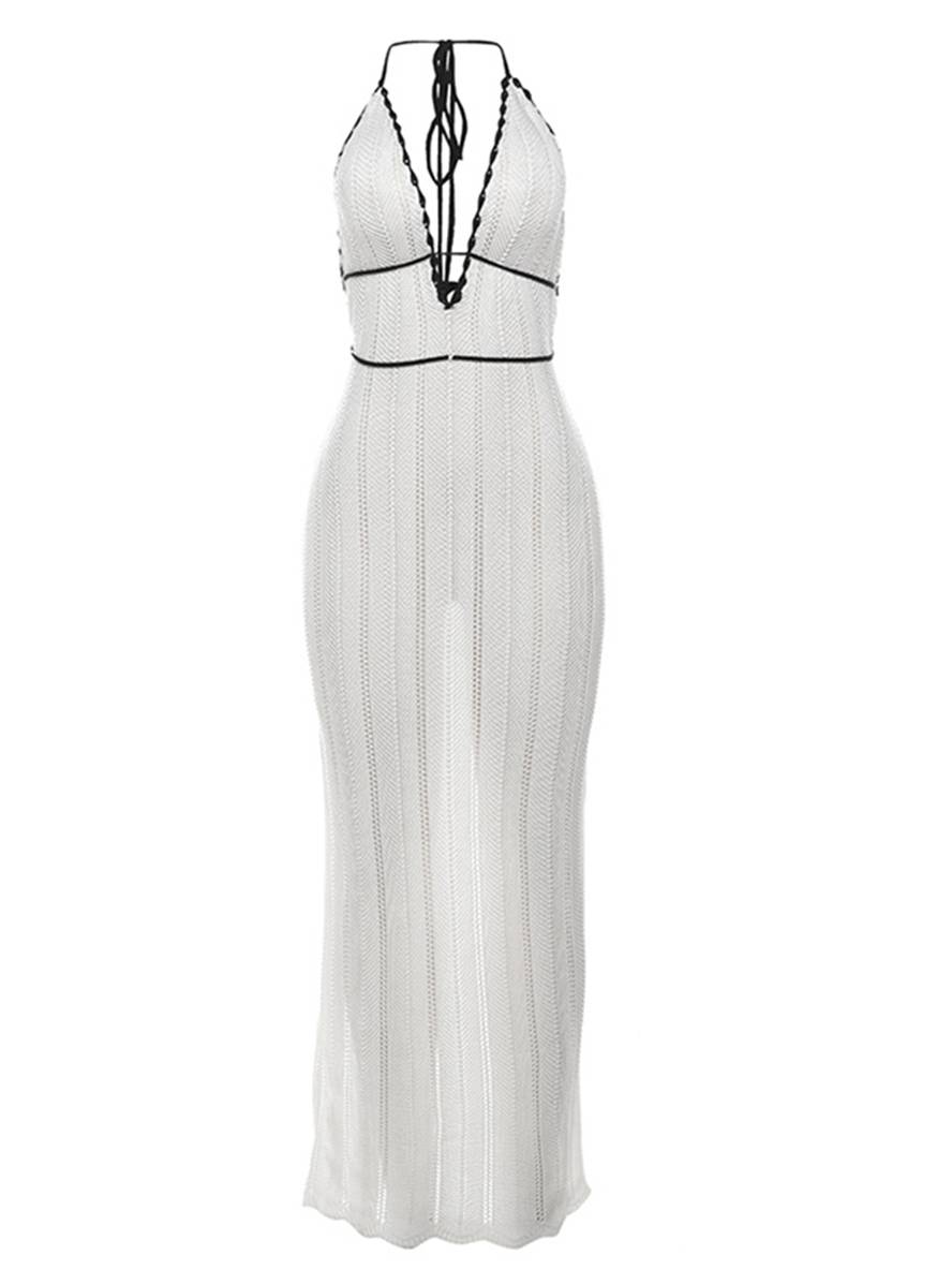 Levoire | Robe Longue Flatteuse Unie À Décolleté En V Dos Nu Sans Manches Femme Décontractée Élégante Décontractée Plage