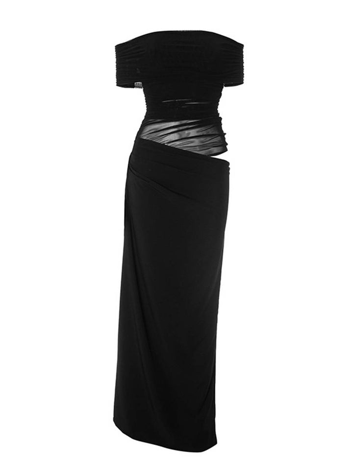 Levoire | Robe Longue Décolleté Bottes En Tulle Découpes Serre Moulante Irrégulière Avec Volants En Mesh Robe Longue De Vacances Pour Femmes