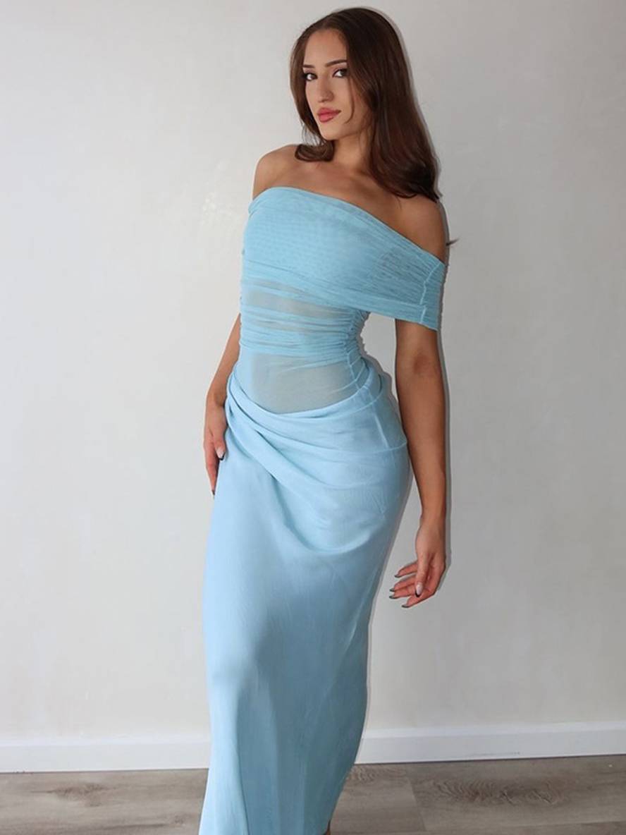 Levoire | Robe Longue Décolleté Bottes En Tulle Découpes Serre Moulante Irrégulière Avec Volants En Mesh Robe Longue De Vacances Pour Femmes