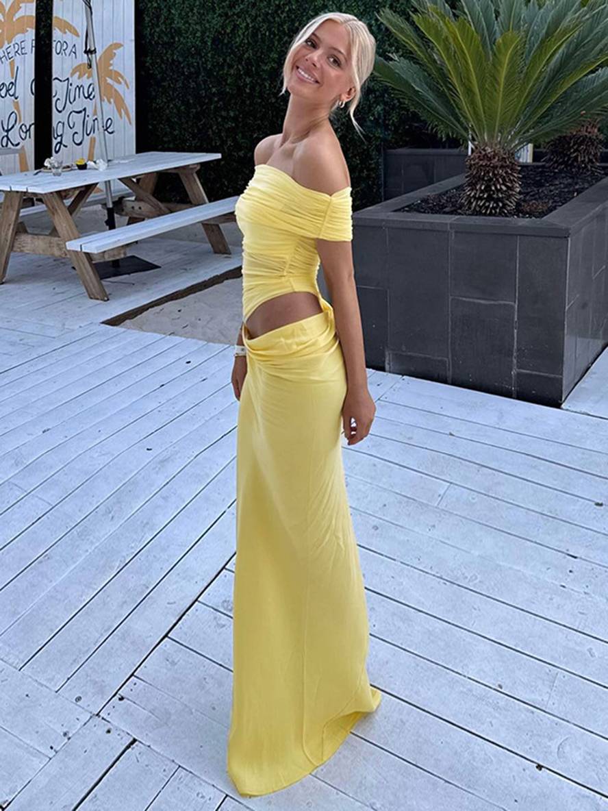Levoire | Robe Longue Décolleté Bottes En Tulle Découpes Serre Moulante Irrégulière Avec Volants En Mesh Robe Longue De Vacances Pour Femmes