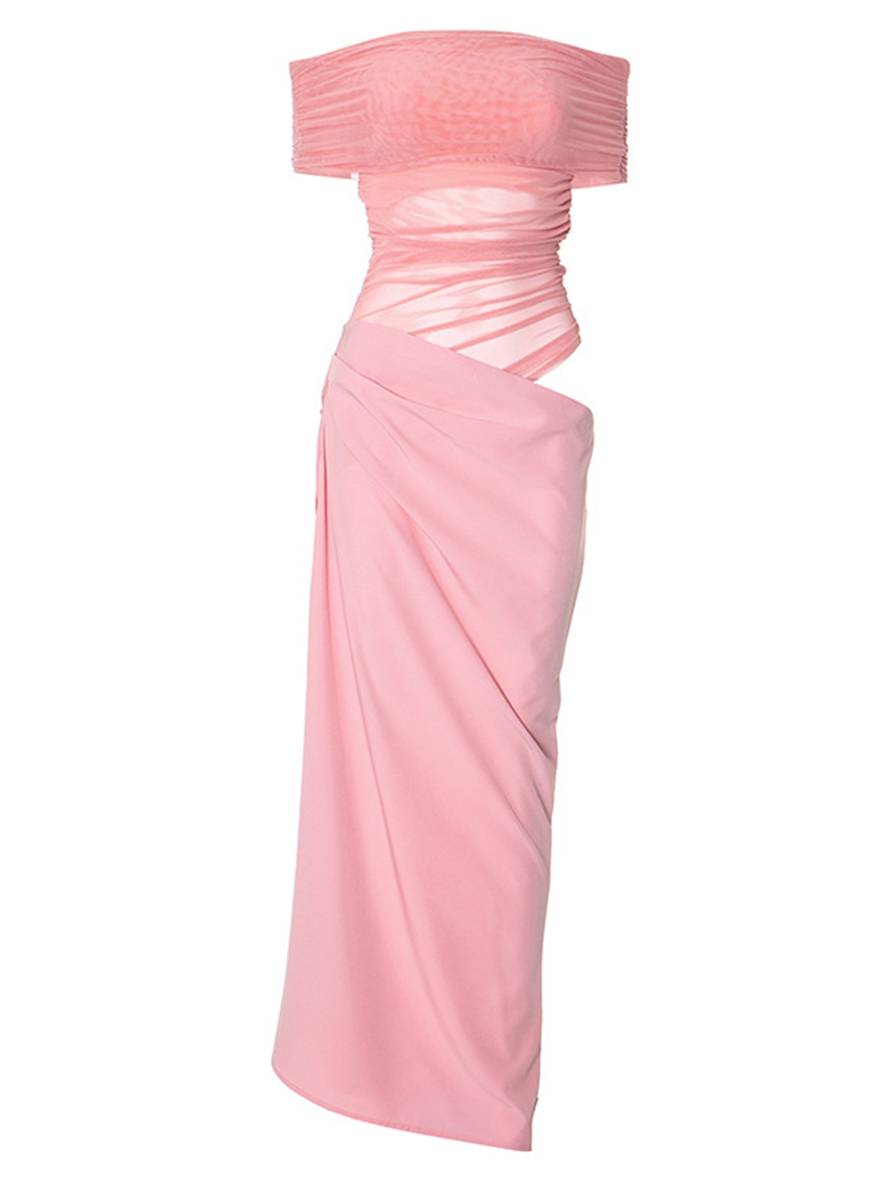 Levoire | Robe Longue Décolleté Bottes En Tulle Découpes Serre Moulante Irrégulière Avec Volants En Mesh Robe Longue De Vacances Pour Femmes