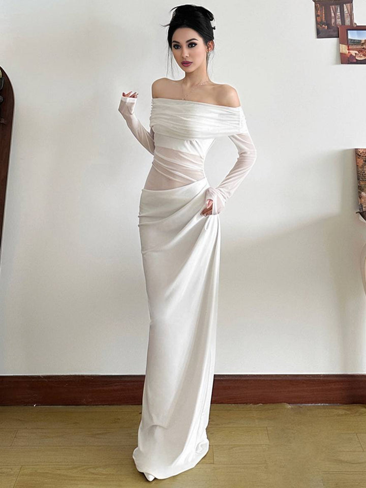 Levoire | Robe En Tulle Longue Ajustée Avec Manches Longues Dénudées Et Effet Ajouré Décontracté Robe De Bal