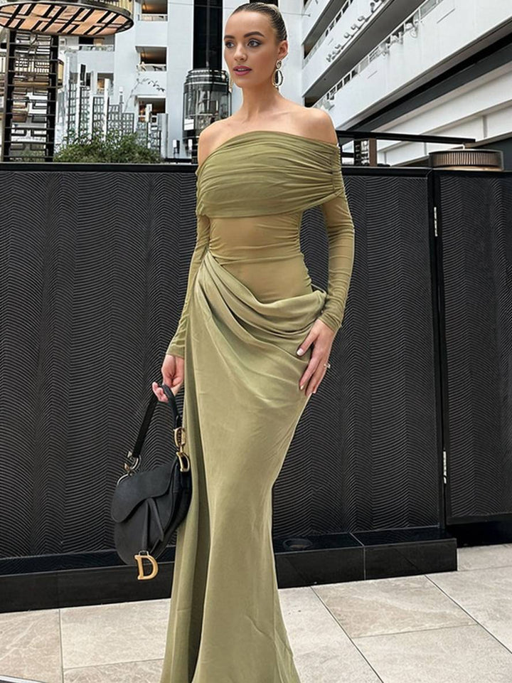 Levoire | Robe En Tulle Longue Ajustée Avec Manches Longues Dénudées Et Effet Ajouré Décontracté Robe De Bal