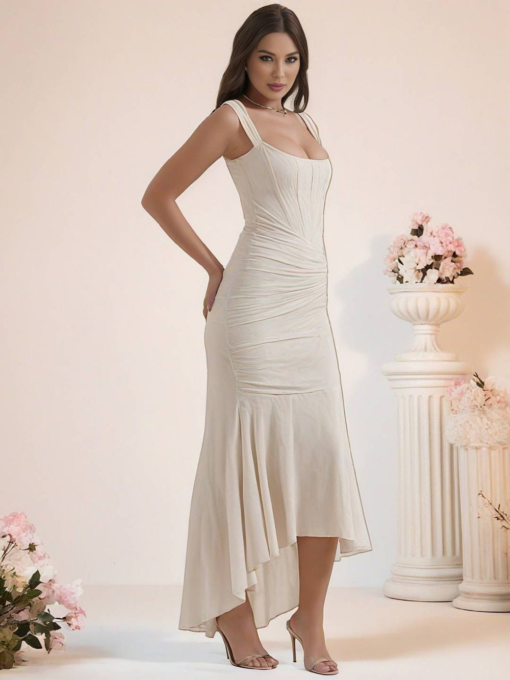 Levoire | Robe De Soirée Longue Élastique En Dentelle Sirène Corset Décolleté En Bateau Sans Manches Pour Dames Élégante Cérémonie