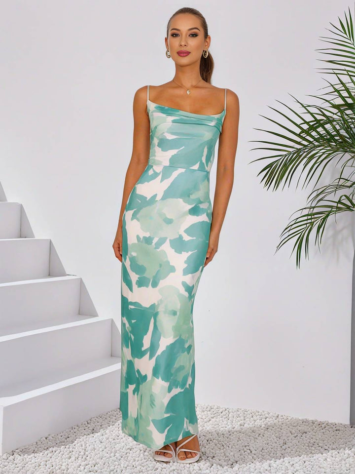 Levoire | Robe Longue À Motif Floral Avec Bretelles Fines, Dos Nu, Sans Manches, Élégante, Robe De Soirée Pour Dames, Cérémonie
