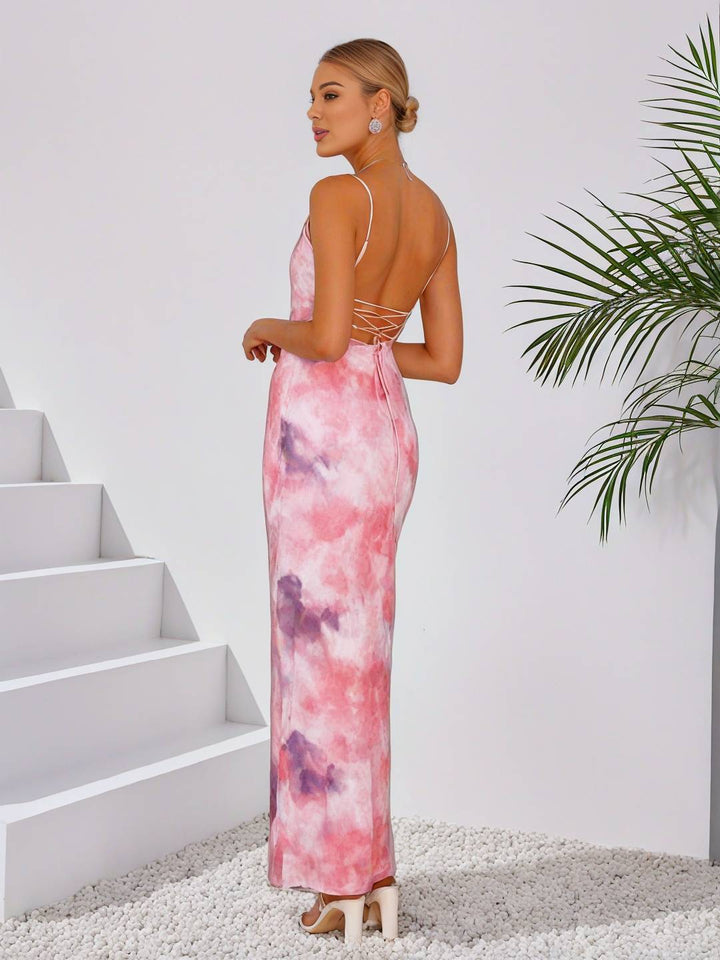 Levoire | Robe Longue À Motif Floral Avec Bretelles Fines, Dos Nu, Sans Manches, Élégante, Robe De Soirée Pour Dames, Cérémonie