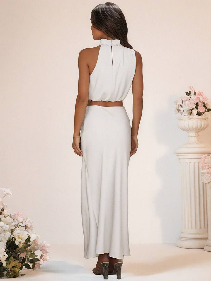 Levoire | Robe De Demoiselle D'Honneur Satin Col Roulé Sans Manches Cropped Jupe Longue Femme Élégante Robe De Témoin